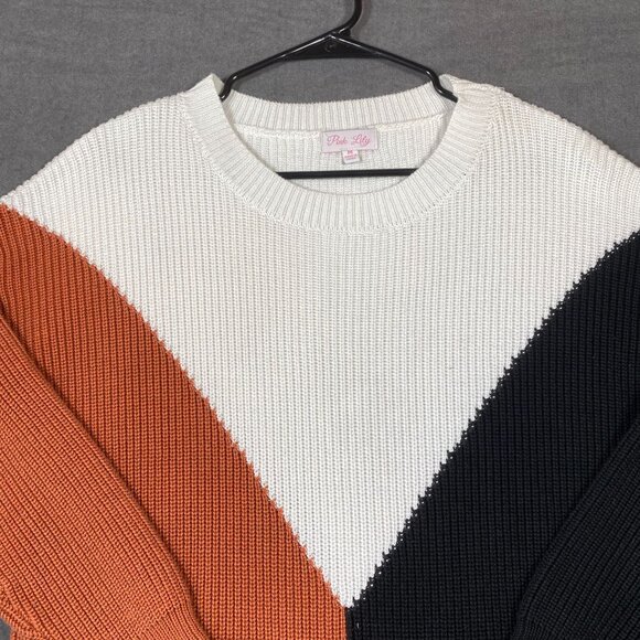 Pink Lily Colorblock Knit Crewneck Sweater Pullover Womens size Medium - Picture 4 of 9